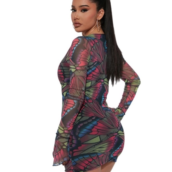NWOT Fashion Nova Mariposa Beauty Mesh Mini Dress Size XL - Picture 4 of 7